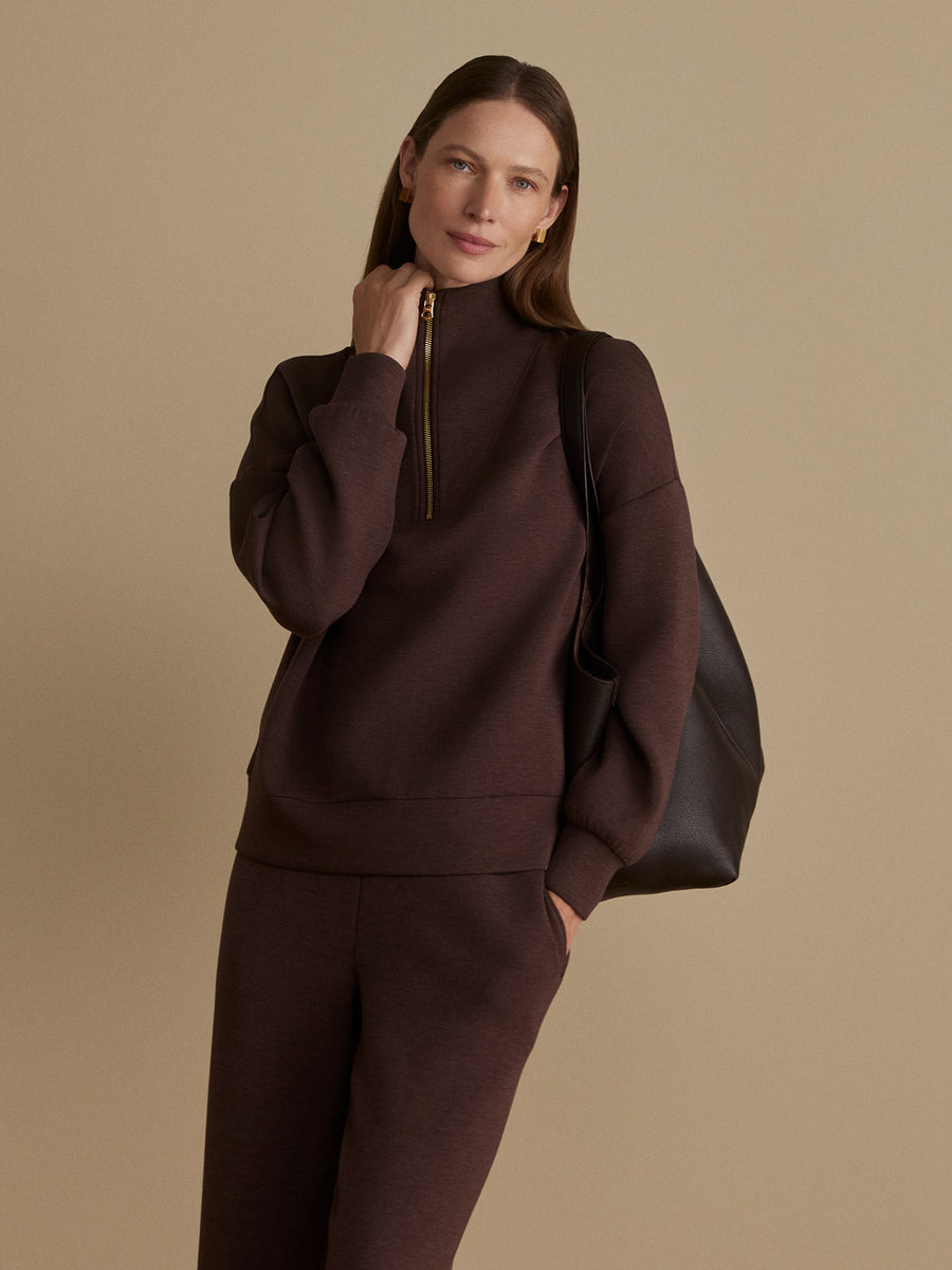 Varley Hawley Half Zip Sweat - Coffee Bean Marl