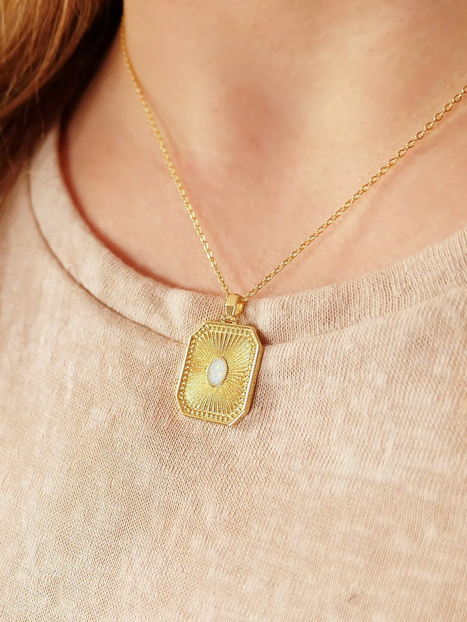 Augusta Jewellery Gold Plated Necklace - Opal Sunburst