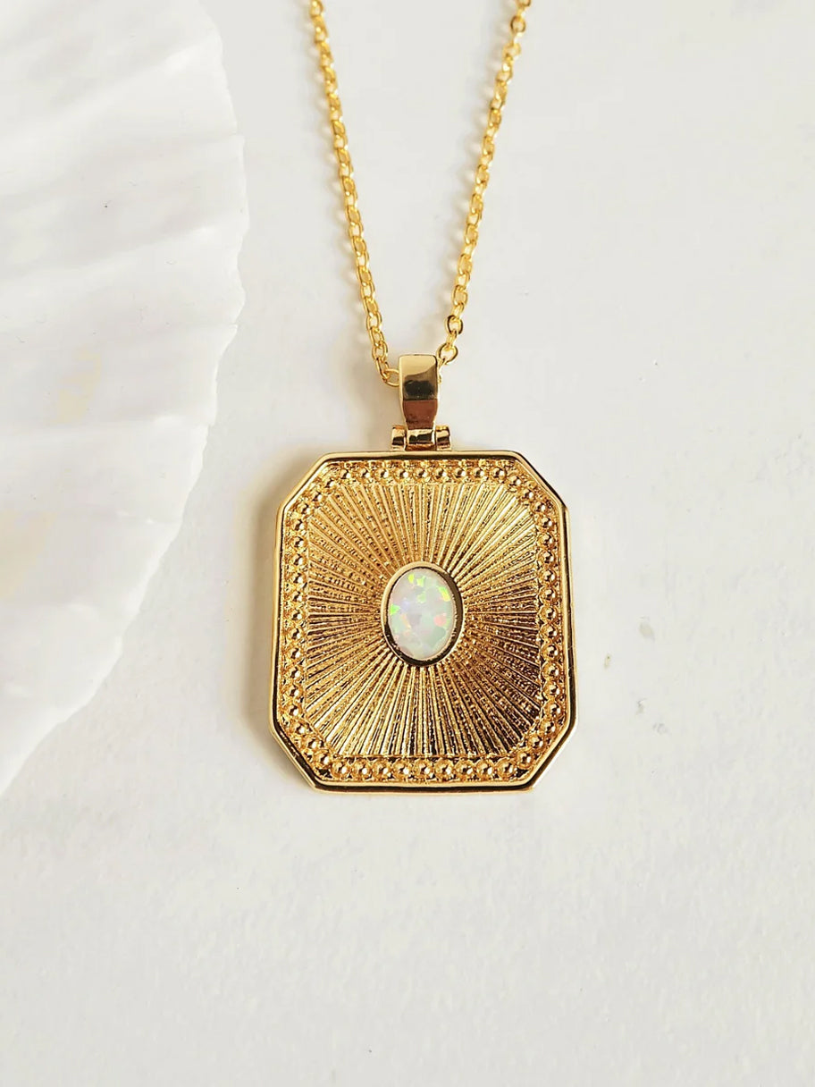Augusta Jewellery Gold Plated Necklace - Opal Sunburst