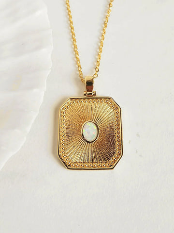 Augusta Jewellery Gold Plated Necklace - Opal Sunburst