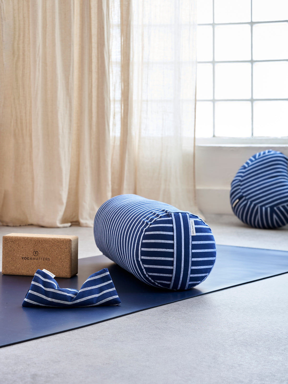 Yogamatters Rectangular Bolster - Navy & White Stripe