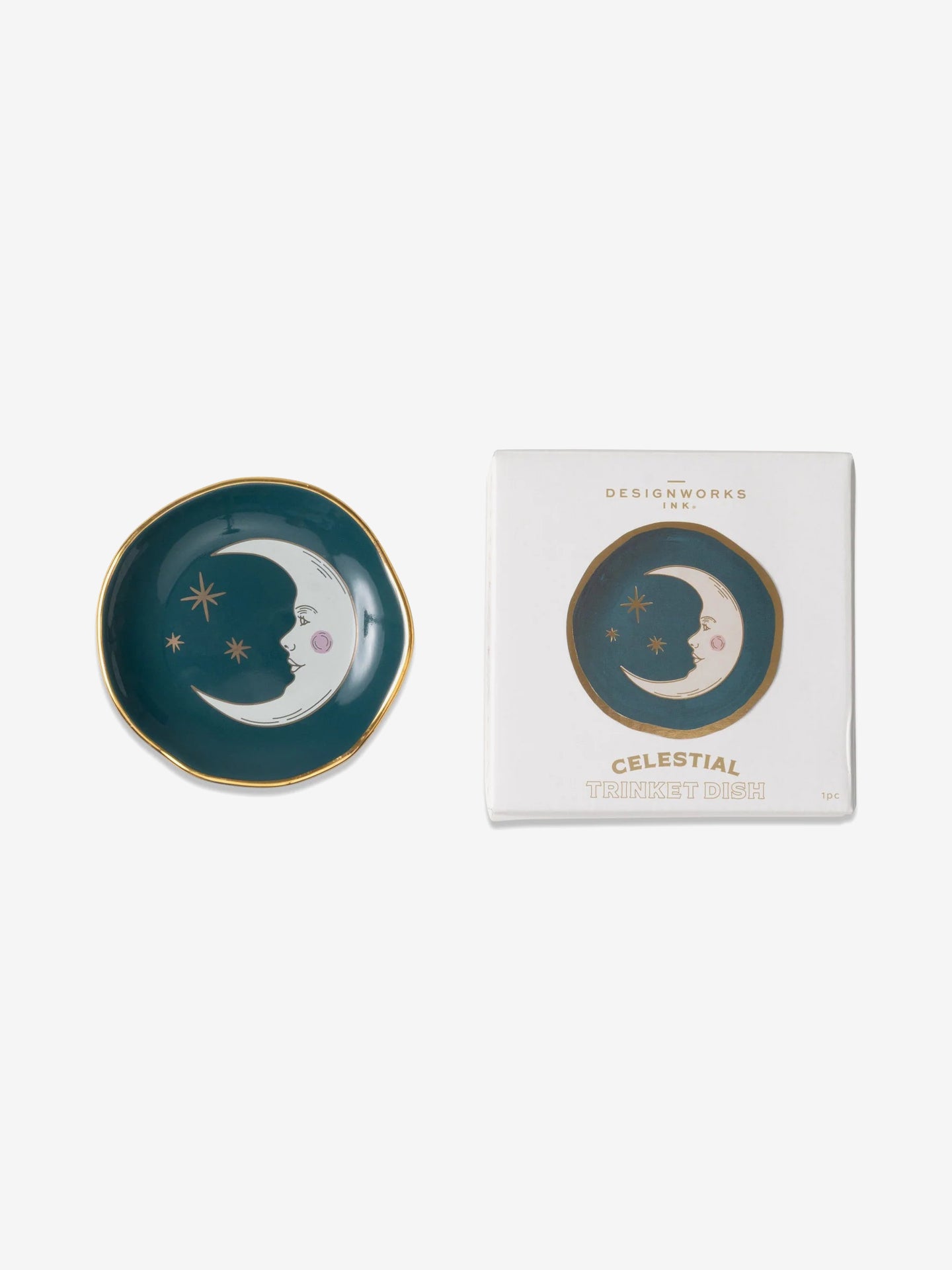 Designworks Ink Celestial Ceramic Trinket Dish - Teal Moon