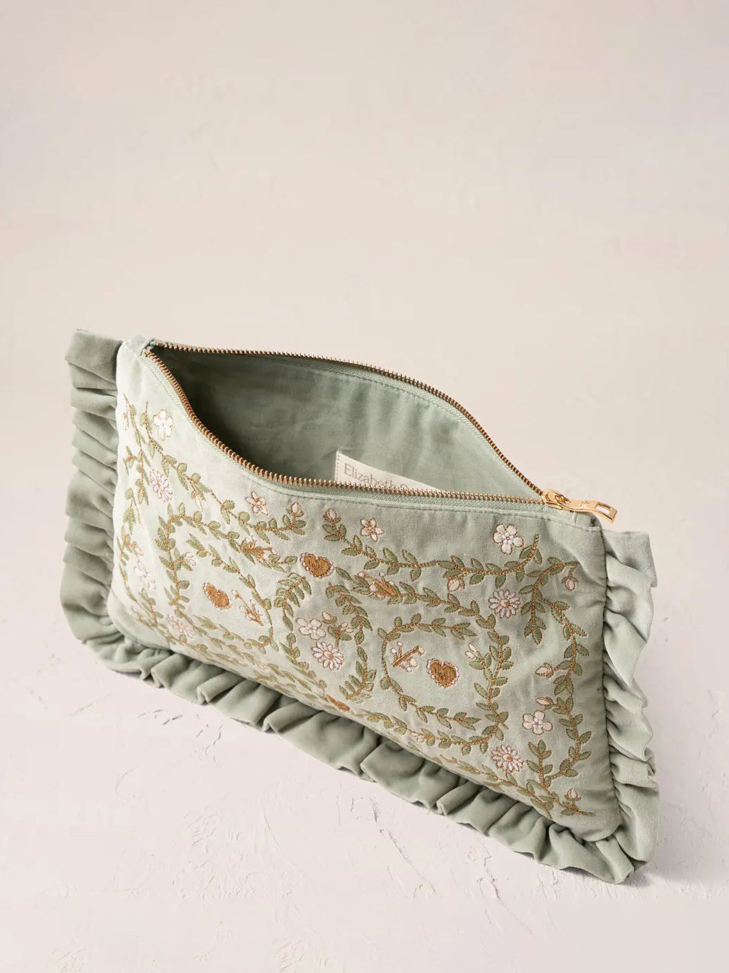 Elizabeth Scarlett Velvet Frill Everyday Pouch - Sage