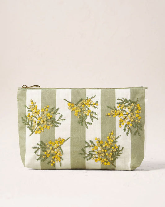 Elizabeth Scarlett Cotton Everyday Pouch - Mimosa Stripe Green