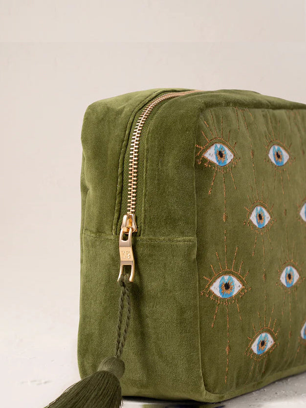 Elizabeth Scarlett Velvet Wash Bag - Fern Green Mystical Eye