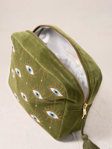 Elizabeth Scarlett Velvet Wash Bag - Fern Green Mystical Eye