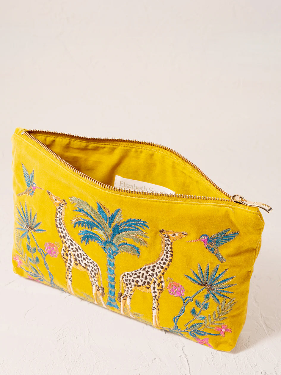 Elizabeth Scarlett Velvet Everyday Pouch - Wild Giraffe Palm