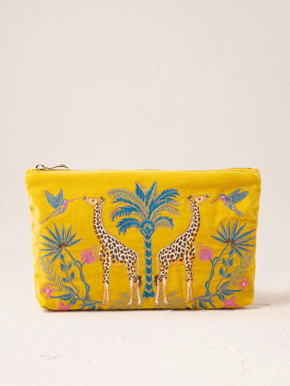 Elizabeth Scarlett Velvet Everyday Pouch - Wild Giraffe Palm