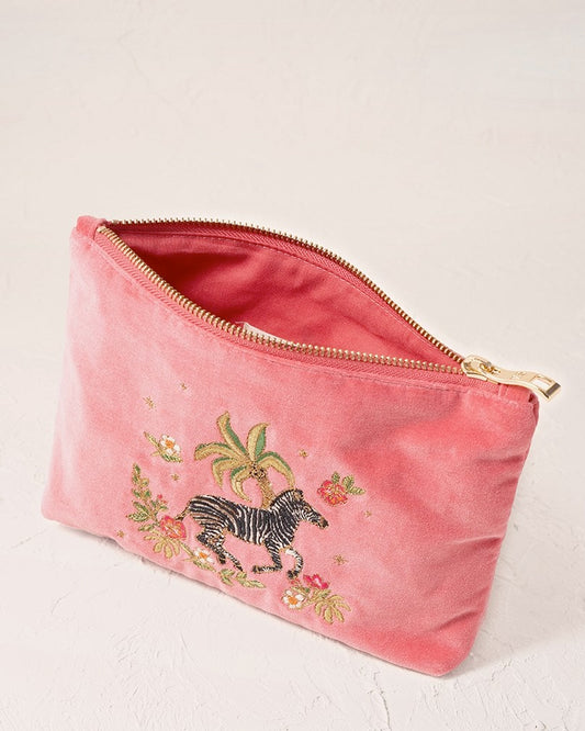 Elizabeth Scarlett Velvet Mini Pouch - Wild Zebra Palm