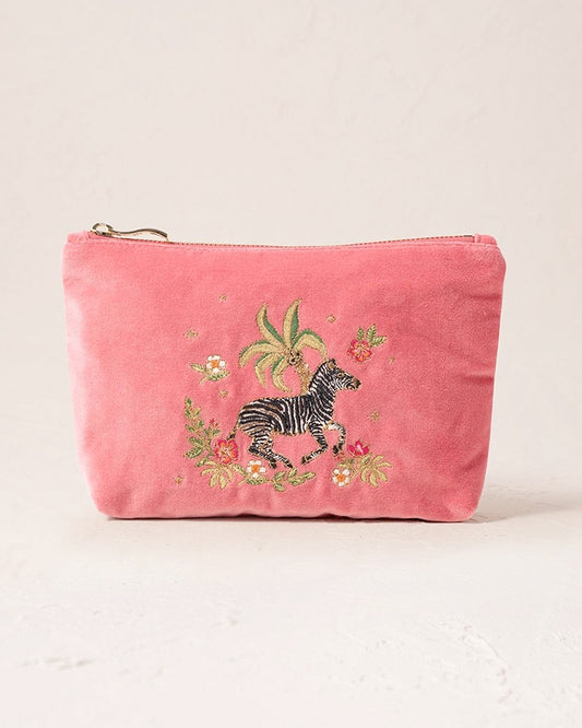 Elizabeth Scarlett Velvet Mini Pouch - Wild Zebra Palm