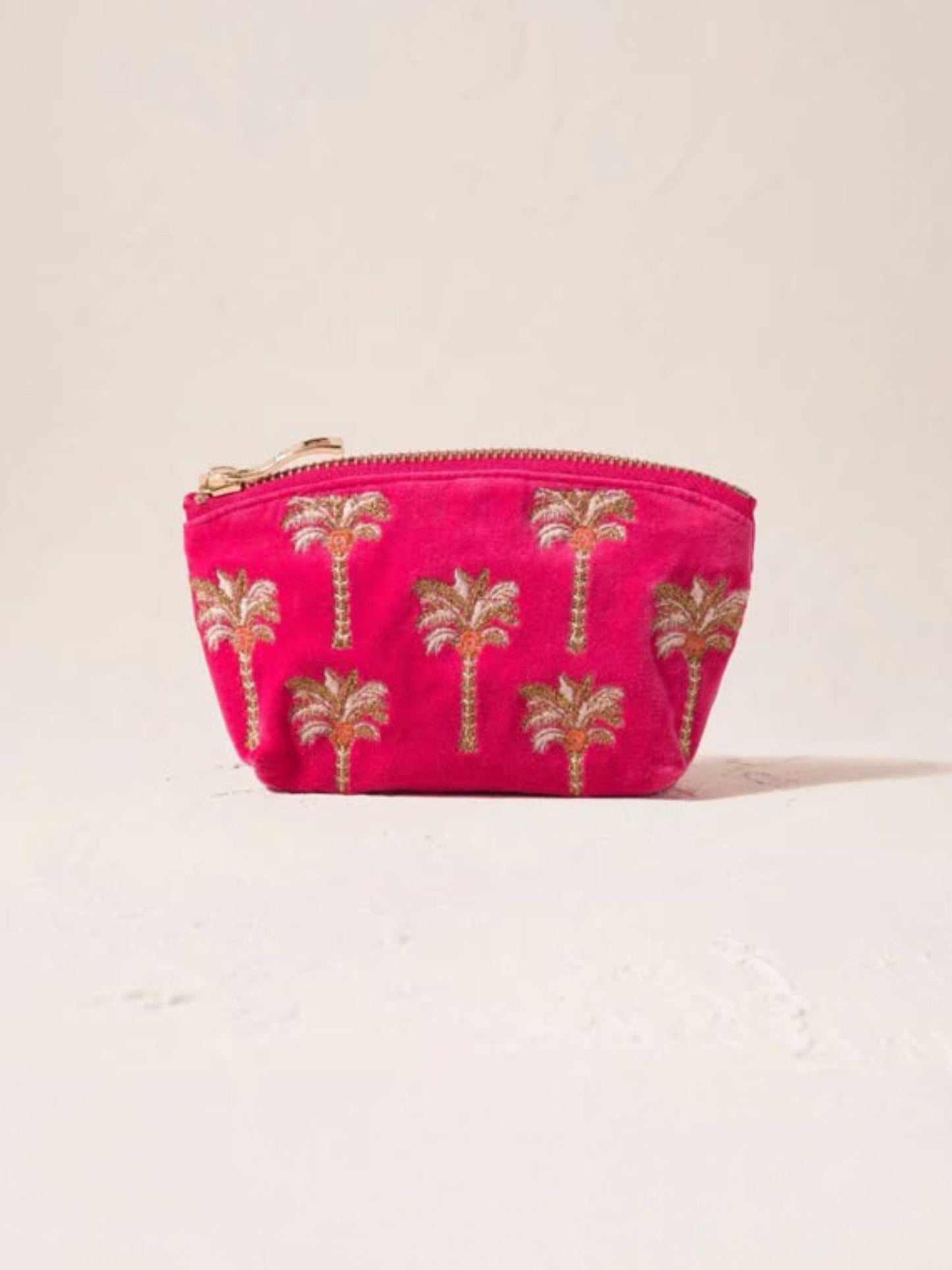 Elizabeth Scarlett Velvet Coin Purse - Pink Gold Palm