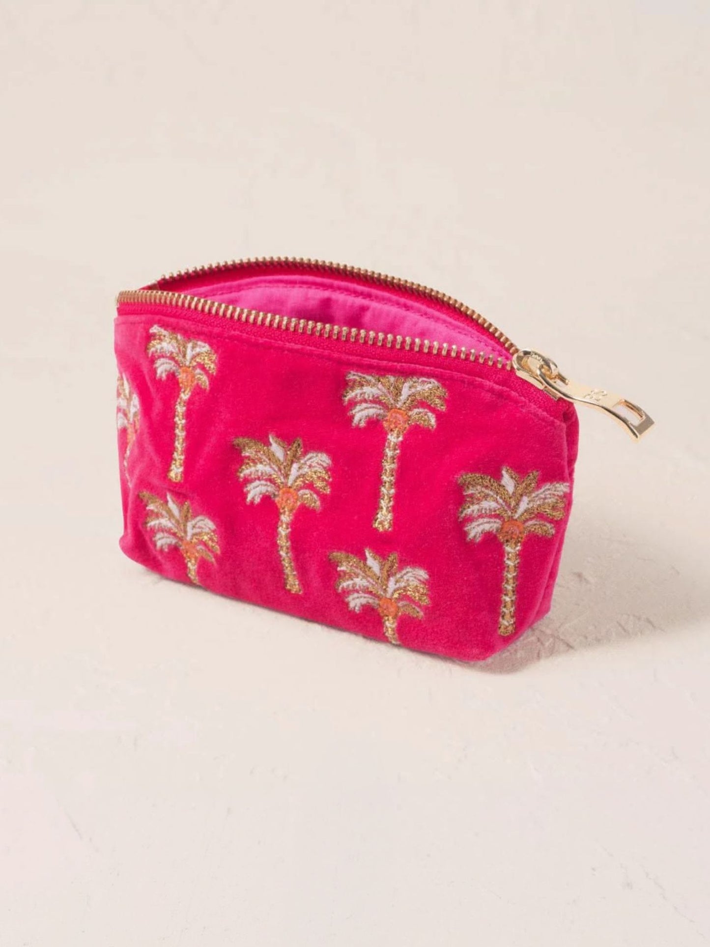 Elizabeth Scarlett Velvet Coin Purse - Pink Gold Palm