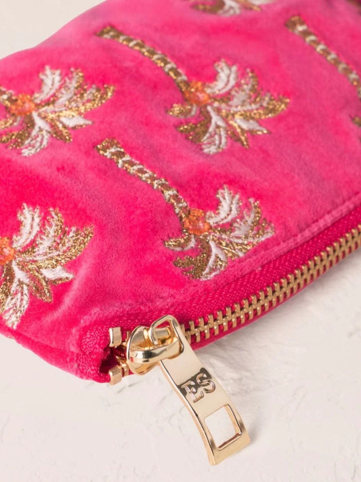 Elizabeth Scarlett Velvet Coin Purse - Pink Gold Palm