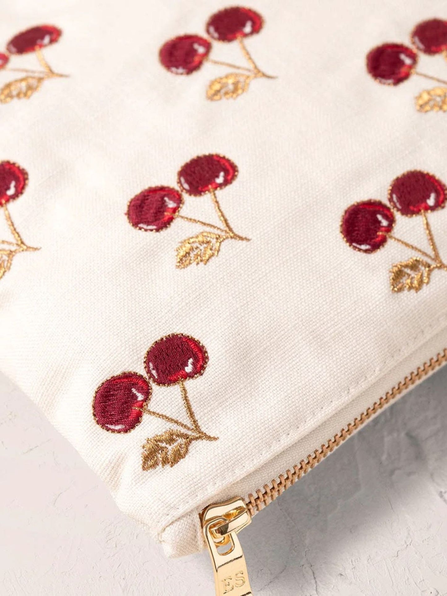 Elizabeth Scarlett Cotton Canvas Everyday Pouch - Cherries Cream