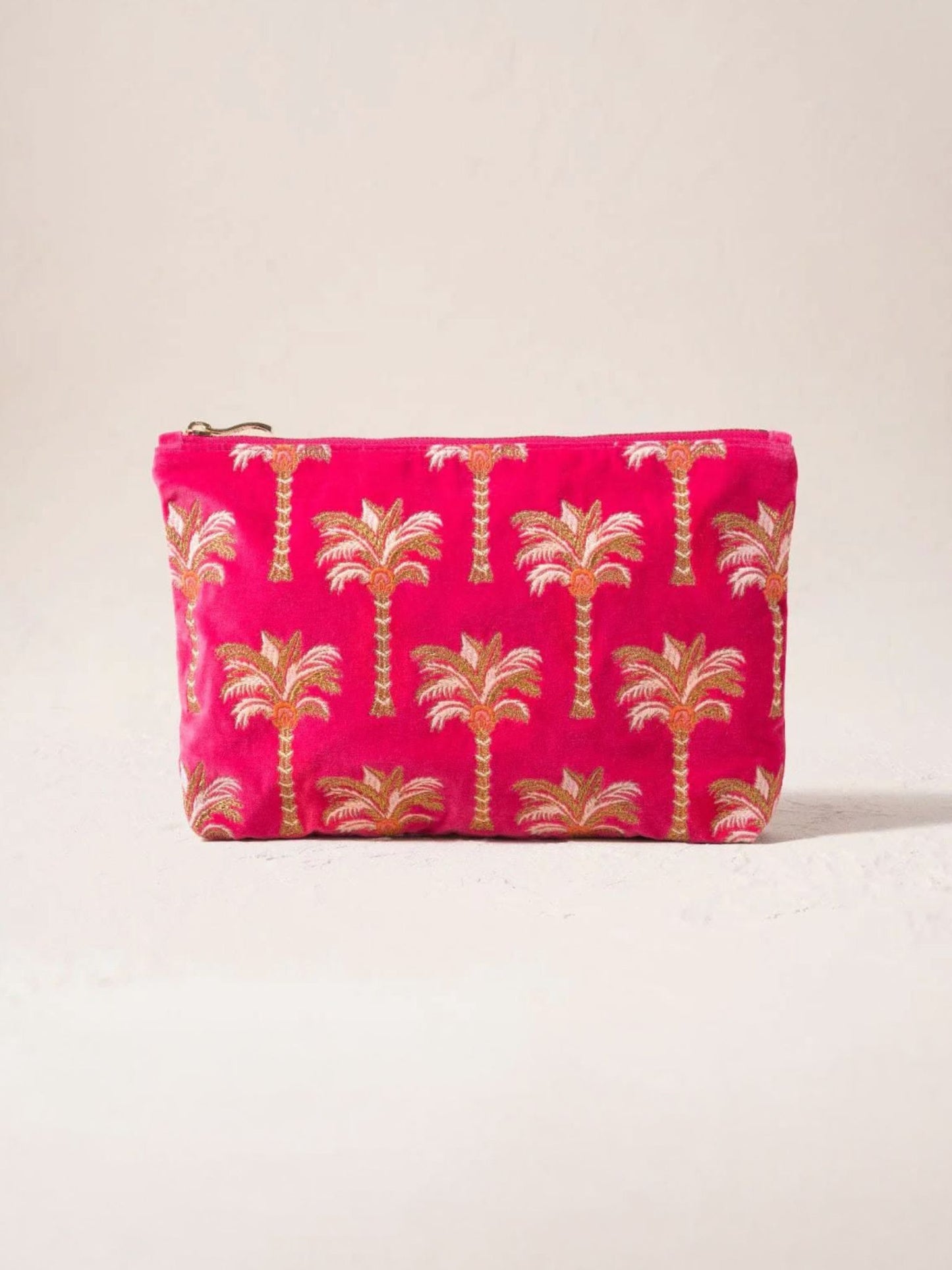 Elizabeth Scarlett Velvet Everyday Pouch - Pink Gold Palm