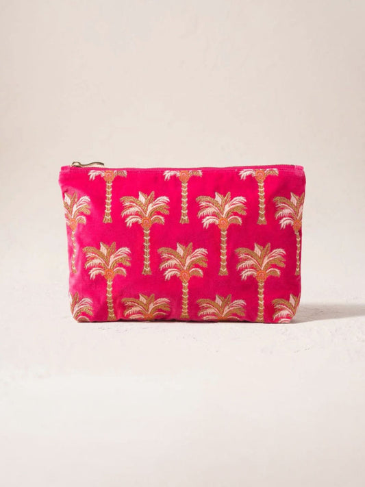 Elizabeth Scarlett Velvet Everyday Pouch - Pink Gold Palm