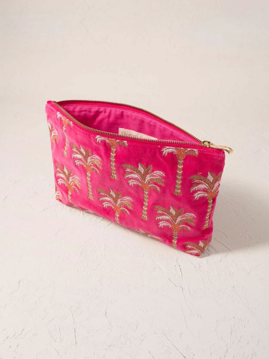 Elizabeth Scarlett Velvet Everyday Pouch - Pink Gold Palm