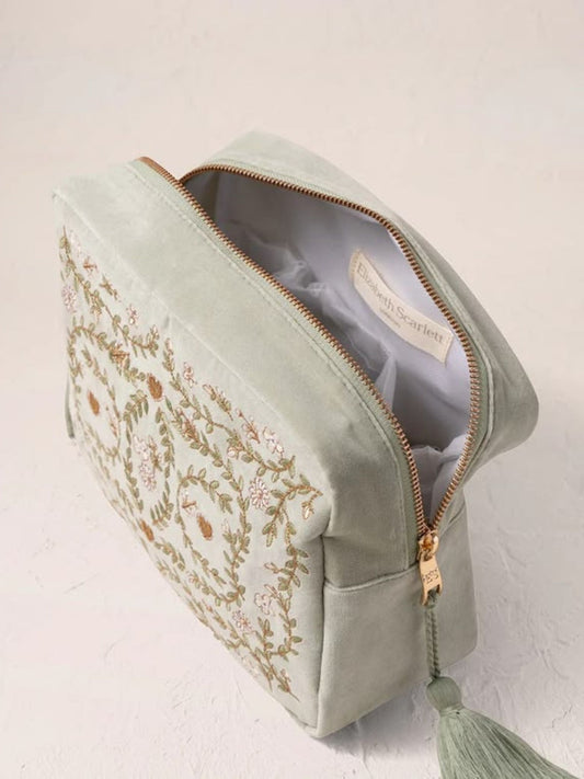 Elizabeth Scarlett Velvet Wash Bag - Sage English Garden