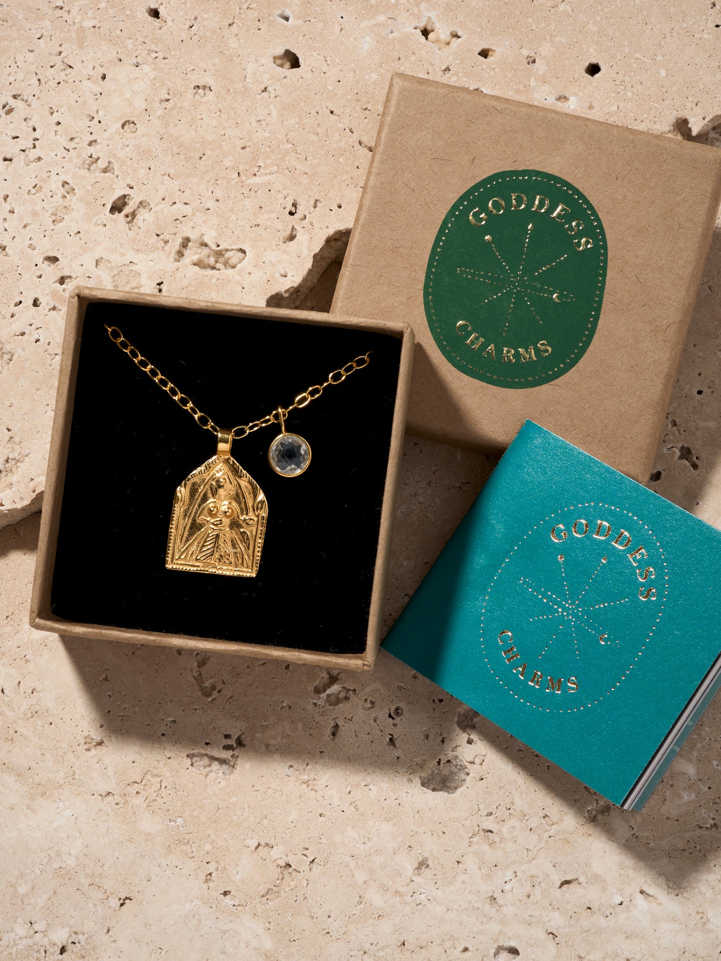 Goddess Charms Goddess of Victory Pendant Necklace with Clear Quartz Power Stone - Gold