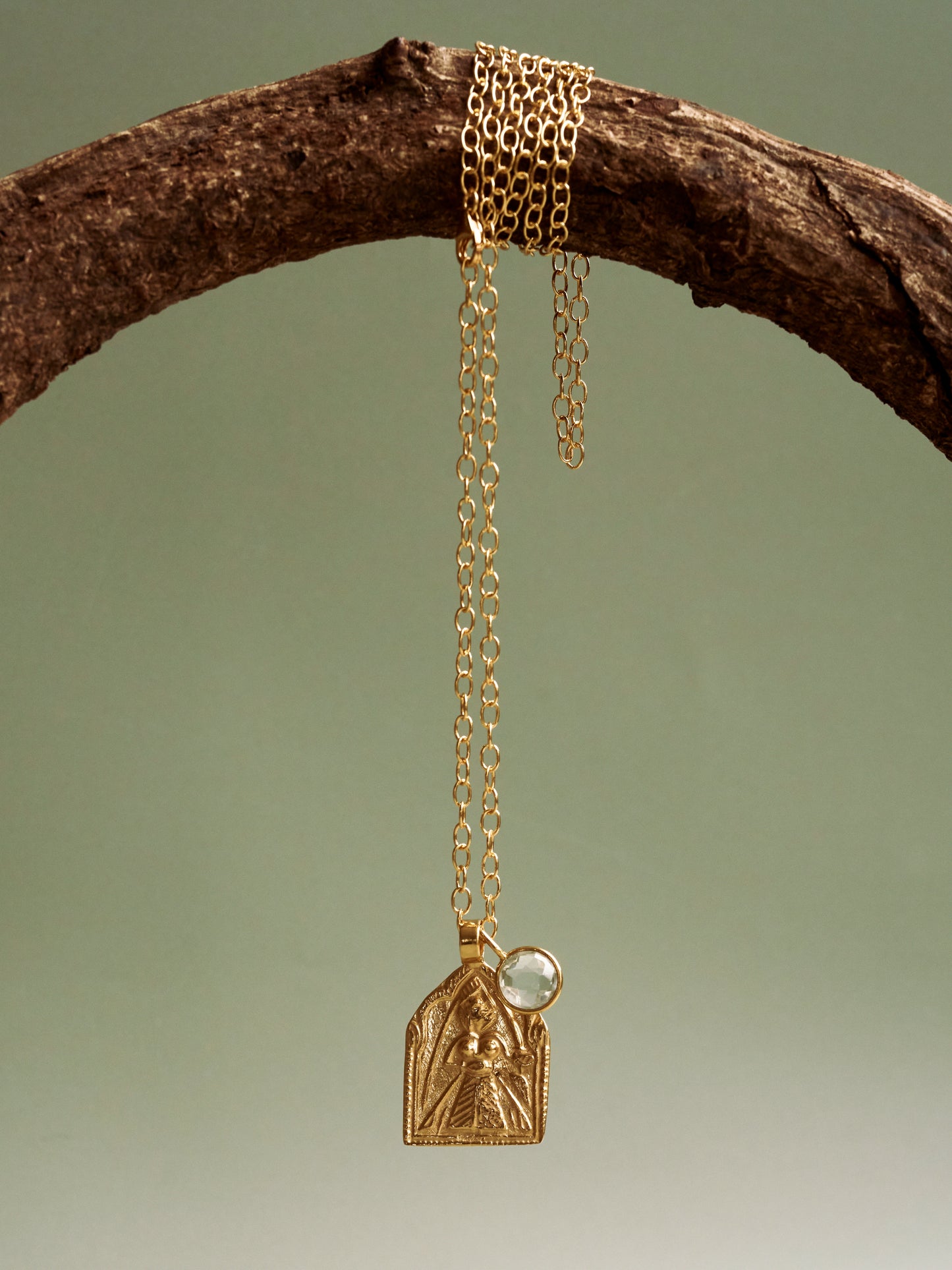 Goddess Charms Goddess of Victory Pendant Necklace with Clear Quartz Power Stone - Gold