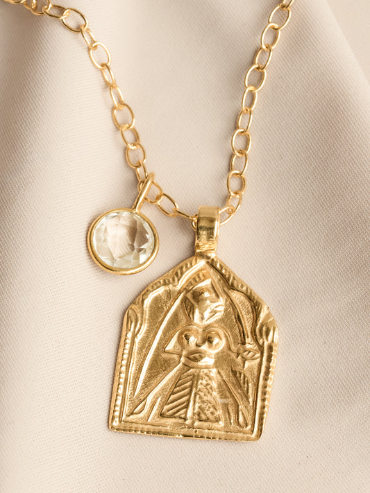 Goddess Charms Goddess of Victory Pendant Necklace with Clear Quartz Power Stone - Gold