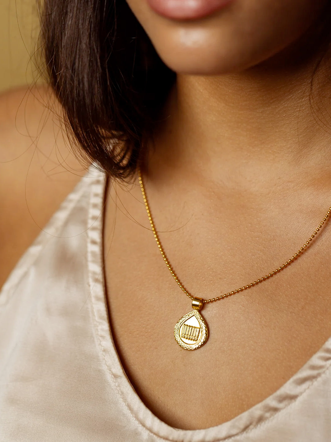Goddess Charms Sisterhood Pendant Necklace with Rose Quartz Power Stone - Gold
