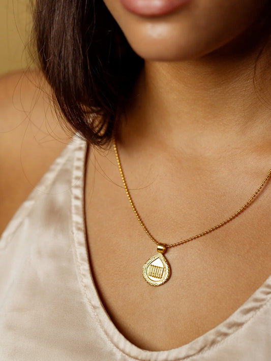 Goddess Charms Sisterhood Pendant Necklace with Rose Quartz Power Stone - Gold