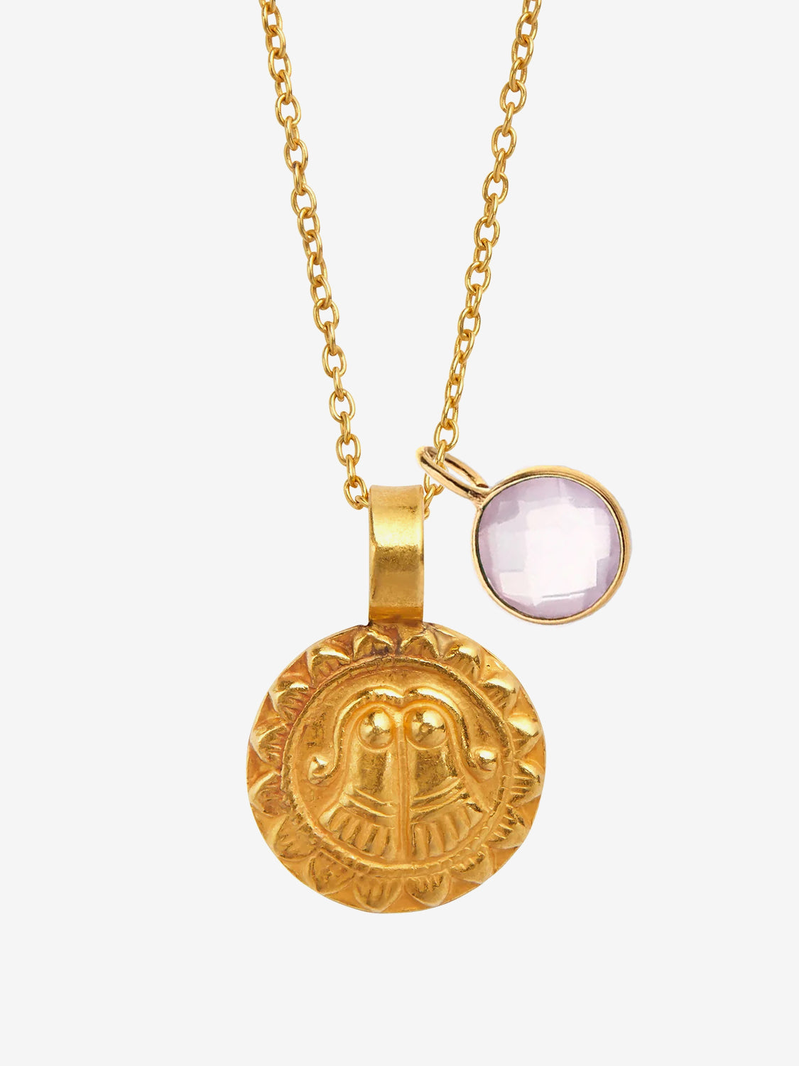 Goddess Charms Goddess of Protection Pendant Necklace with Rose Quartz Power Stone - Gold