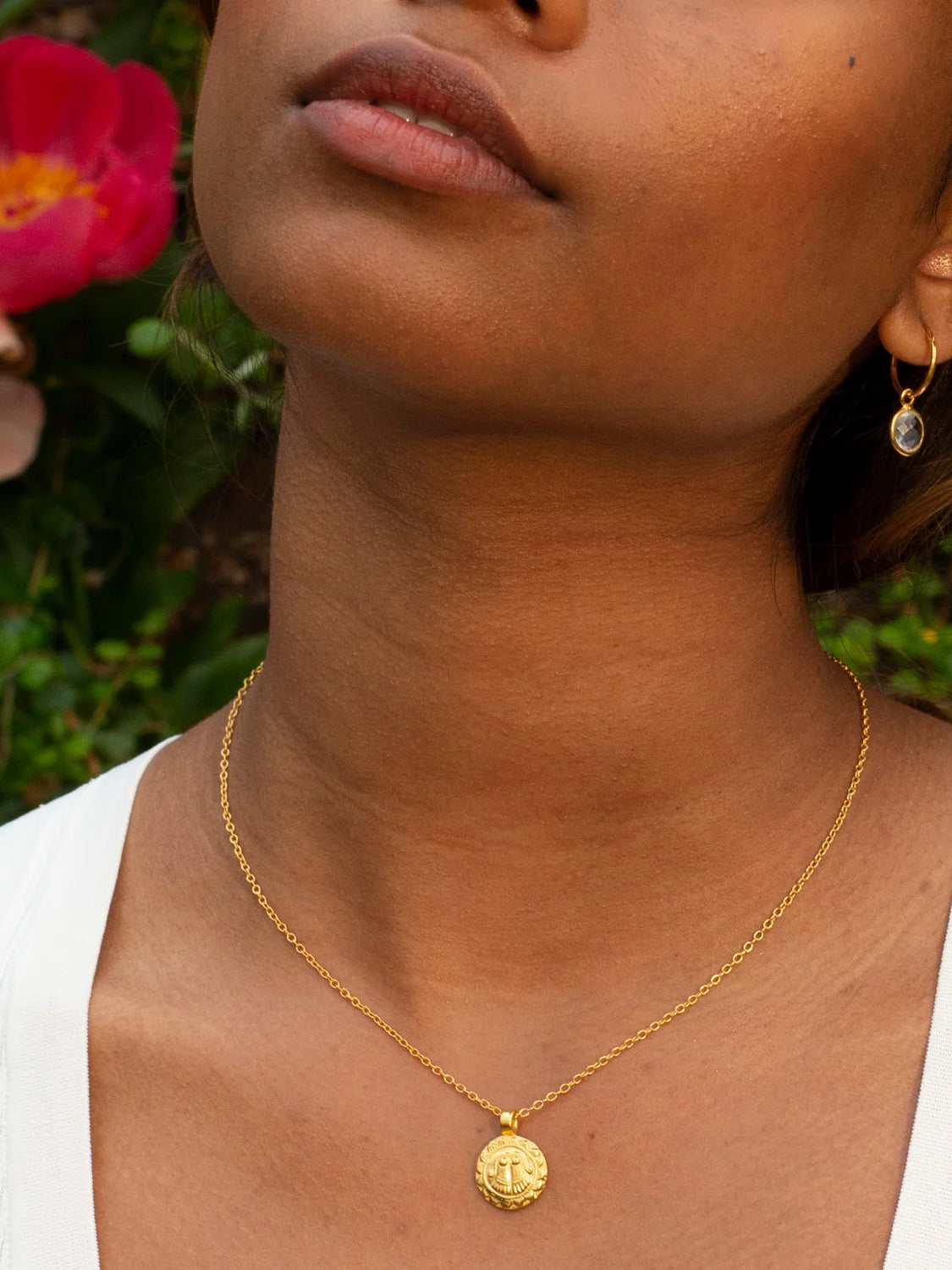 Goddess Charms Goddess of Protection Pendant Necklace with Rose Quartz Power Stone - Gold