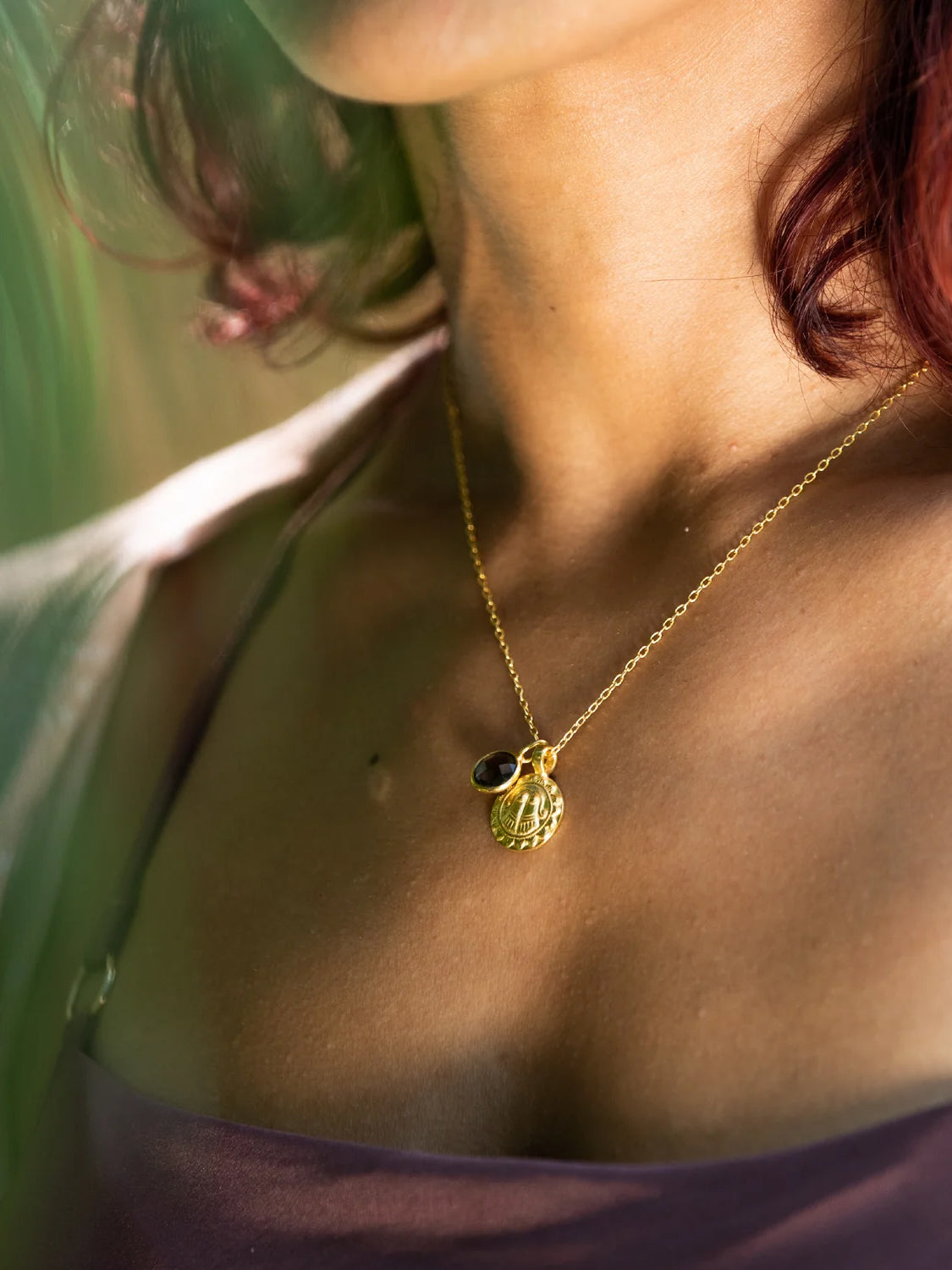 Goddess Charms Goddess of Protection Pendant Necklace with Rose Quartz Power Stone - Gold