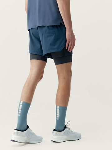 Born Living Yoga Mashu Double Layer Short - Denim/Road Grey