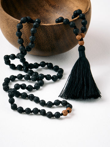 Mala Bead Necklace - Black Lava