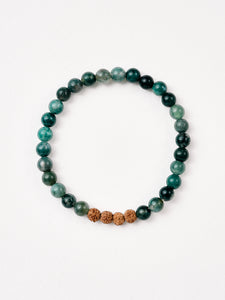 Mala Bead Bracelet - Green Moss Agate