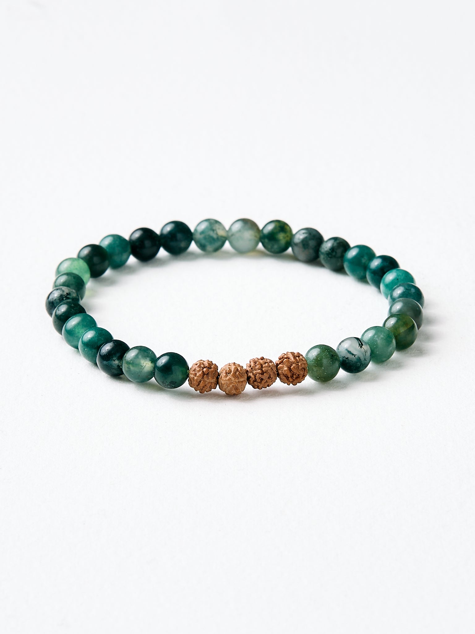 Mala Bead Bracelet - Green Moss Agate