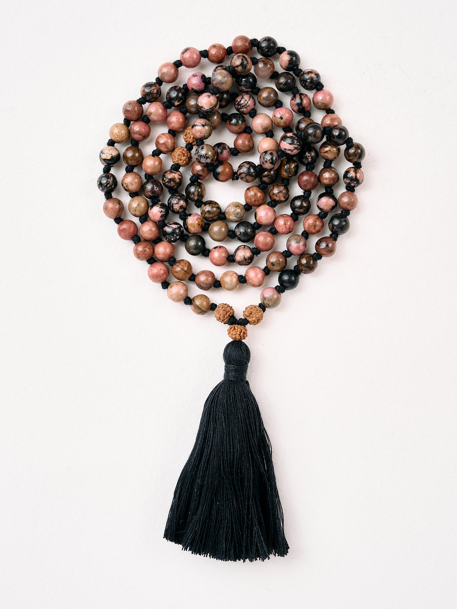 Mala Bead Necklace - Black Rhodonite