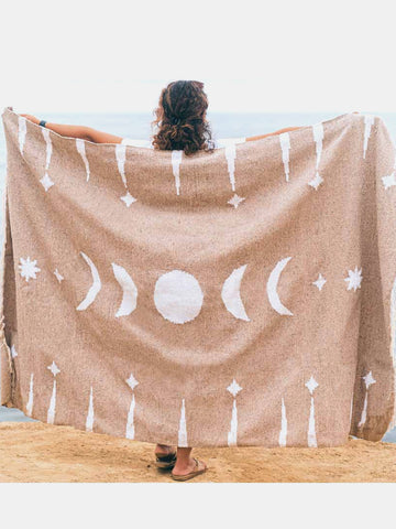 West Path Moon Phases Yoga Blanket - Natural