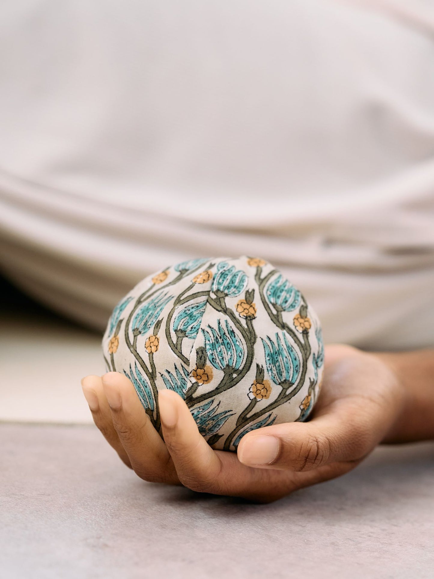 Yogamatters Block Print Pair of Round Hand Pillows - Peace Lily