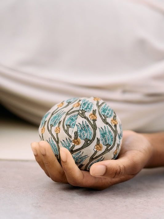 Yogamatters Block Print Pair of Round Hand Pillows - Peace Lily