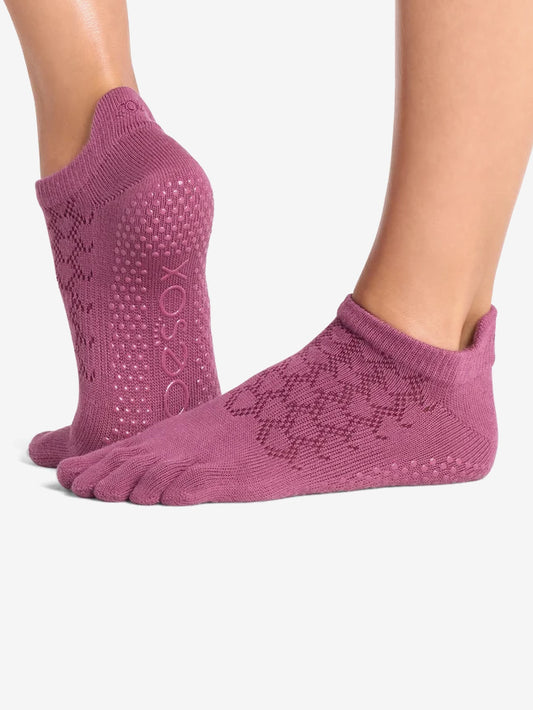 ToeSox Full Toe Low Rise Grip Socks - Bordeaux