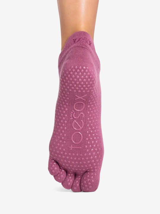 ToeSox Full Toe Low Rise Grip Socks - Bordeaux
