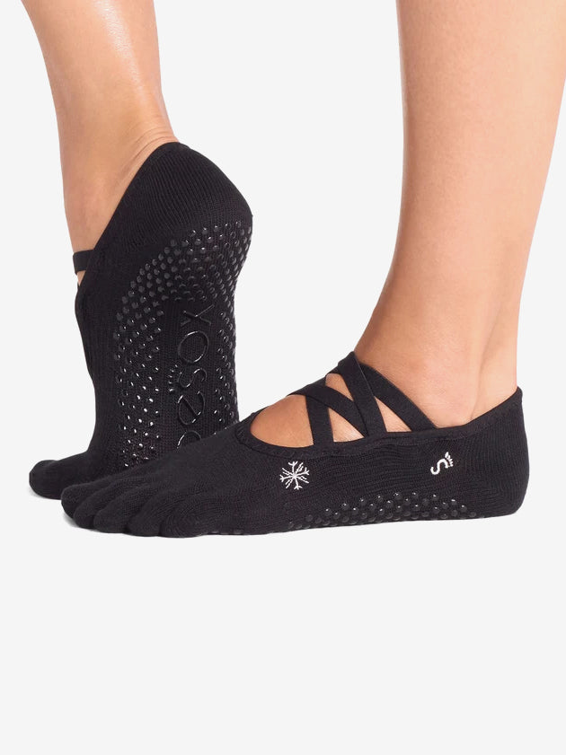 ToeSox Full Toe Elle Grip Socks - Ebony Snowflake