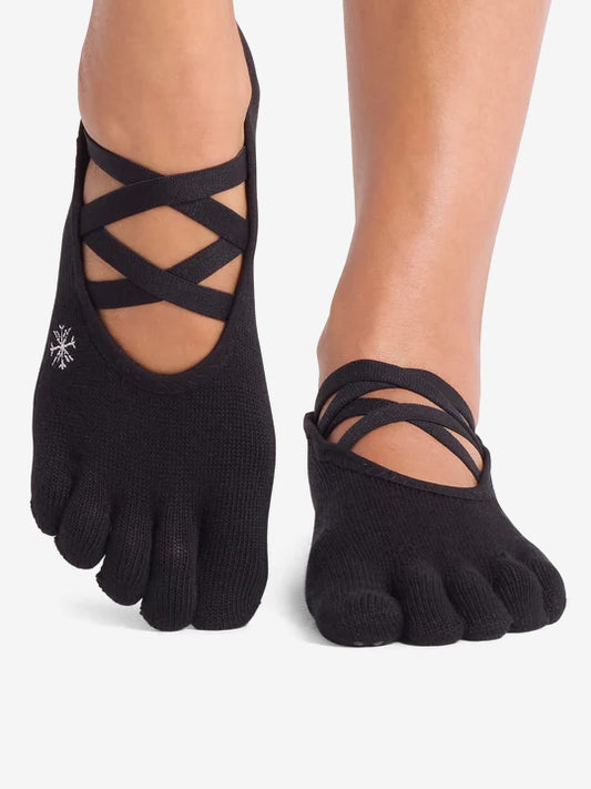 ToeSox Full Toe Elle Grip Socks - Ebony Snowflake