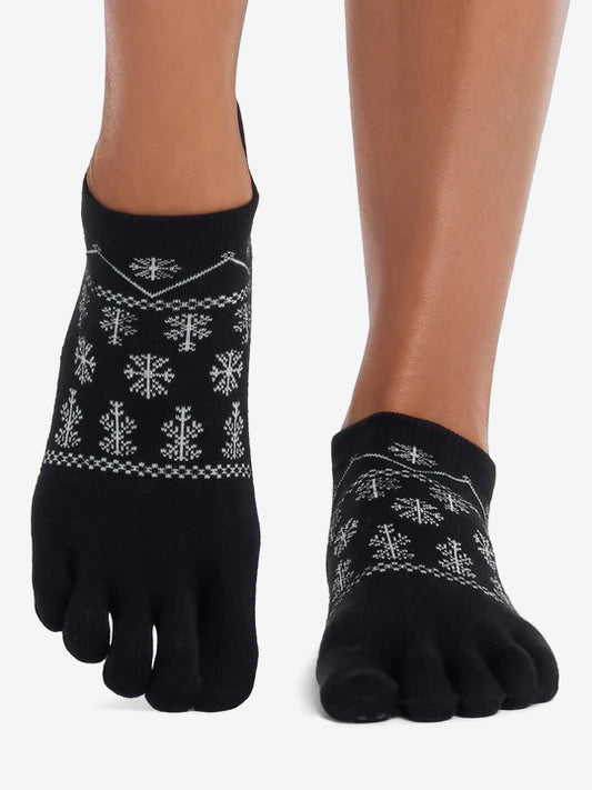 ToeSox Full Toe Low Rise Ultra Fine Knit Grip Socks - Ebony Snowflake