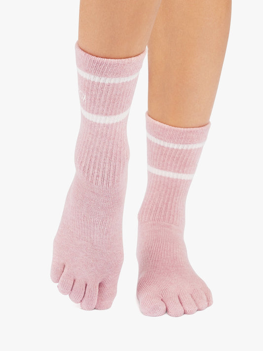 ToeSox Full Toe Crew Grip Socks - Camellia Heather