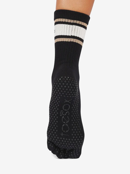 ToeSox Full Toe Crew Grip Socks - Oat Stripe