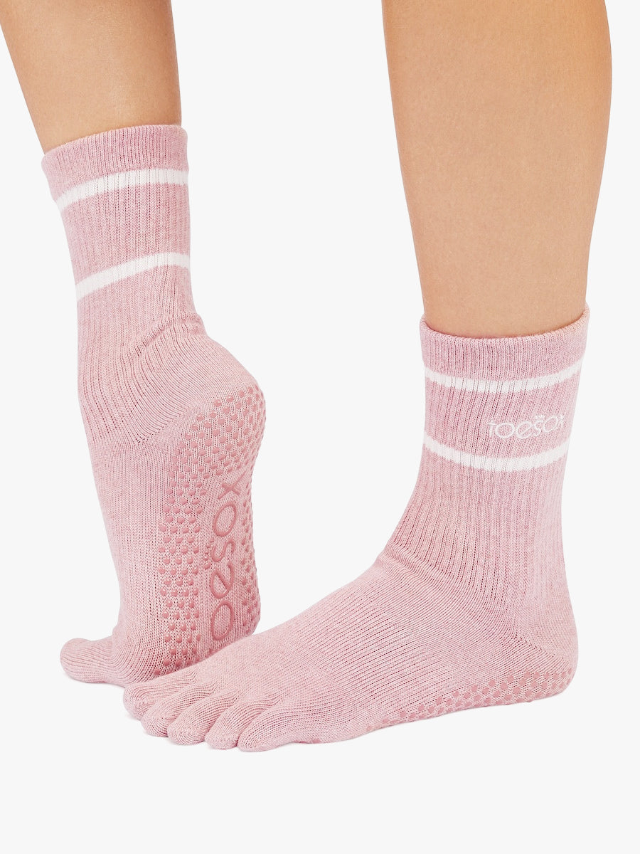 ToeSox Full Toe Crew Grip Socks - Camellia Heather