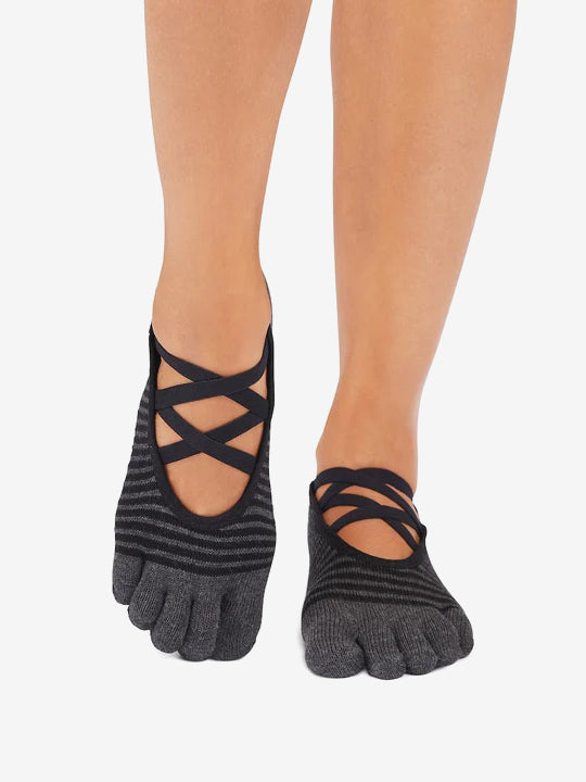 ToeSox Full Toe Elle Grip Socks - Midnight Stripe