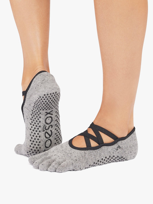 ToeSox Full Toe Elle Grip Socks - Grey Speckle