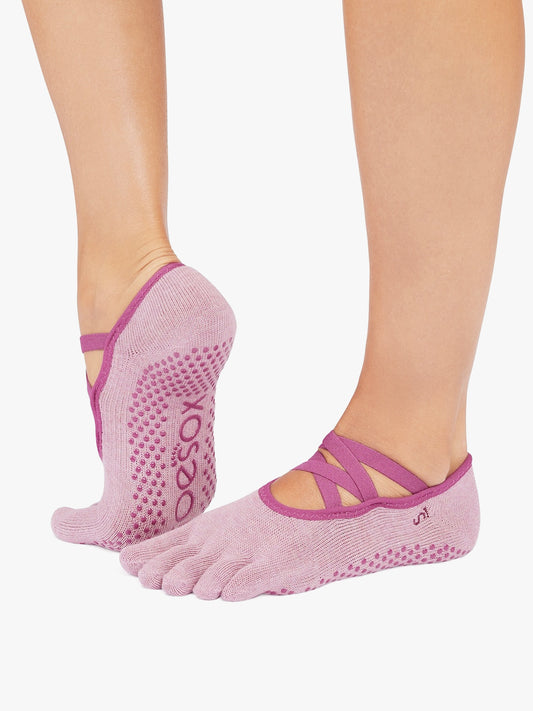 ToeSox Full Toe Elle Grip Socks - Wineberry Heather