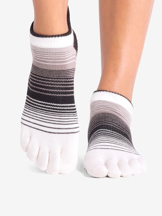 ToeSox Full Toe Low Rise Grip Socks - Coconut Stripe